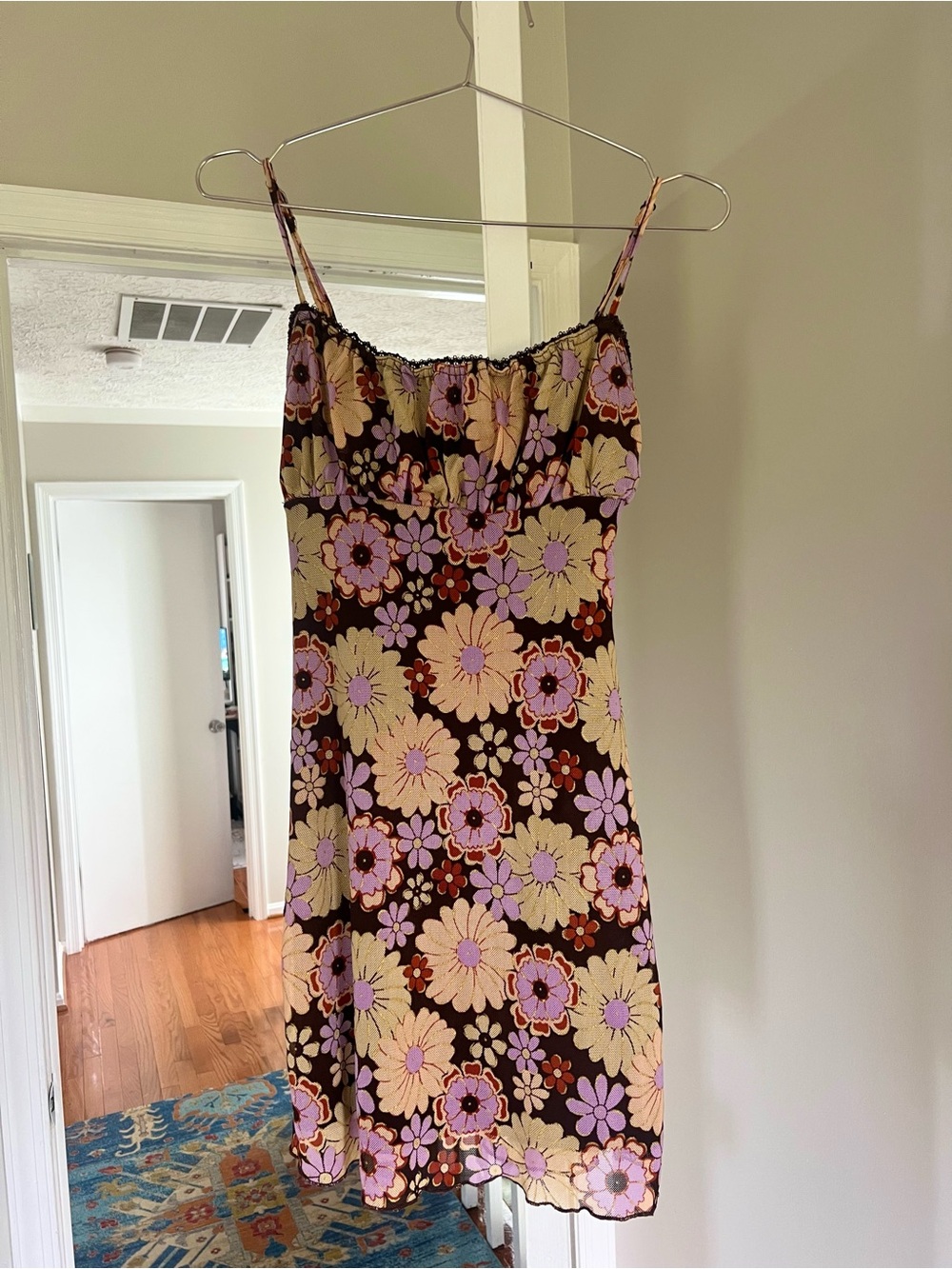 Princess Polly Brown Floral Slip Dress with Lilac and Cream Flowers